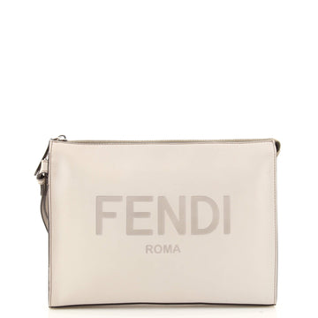 Fendi Logo Wristlet Clutch Printed Leather Medium