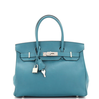 Hermes Birkin Handbag Green Epsom with Palladium Hardware 30