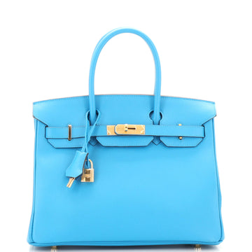 Hermes Birkin Handbag Blue Epsom with Gold Hardware 30