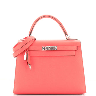Hermes Kelly Handbag Pink Epsom with Palladium Hardware 28