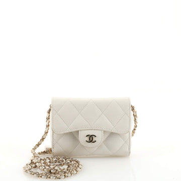 Chanel Classic Zip Around Card Holder on Chain Quilted Caviar Mini