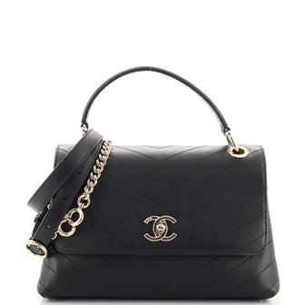 Chanel Chevron Chic Top Handle Bag Chevron Calfskin Small