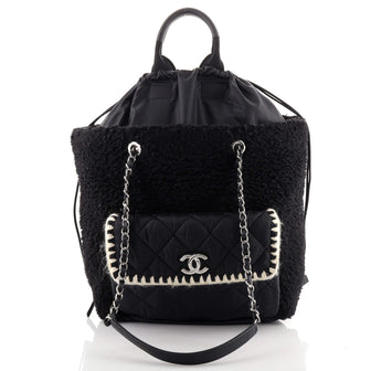 Chanel Coco Neige Shopping Tote Shearling with Quilted Nylon and Calfskin Large