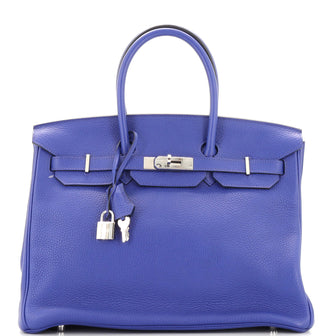 Hermes Birkin Handbag Blue Clemence with Palladium Hardware 35
