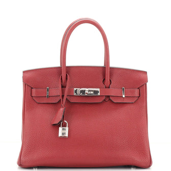 Hermes Birkin Handbag Red Clemence with Palladium Hardware 30