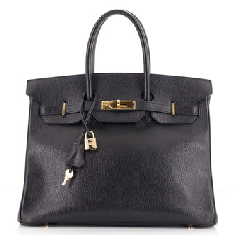 Hermes Birkin Handbag Black Ardennes with Gold Hardware 35