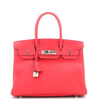 Hermes Birkin Handbag Red Epsom with Palladium Hardware 30