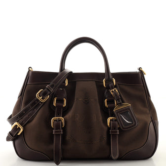 Prada Logo Satchel Canvas with Leather Medium