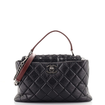 Chanel Portobello Top Handle Bag Quilted Aged Calfskin and Tweed Large