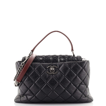 Chanel Portobello Top Handle Bag Quilted Aged Calfskin and Tweed Large