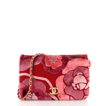 Chanel Camellia Compartment Flap Bag Velvet with Leather Small