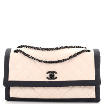 Chanel Two Tone Flap Bag Quilted Lambskin with Grosgrain Medium