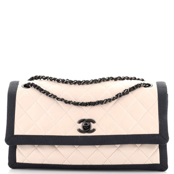 Chanel Two Tone Flap Bag Quilted Lambskin with Grosgrain Medium