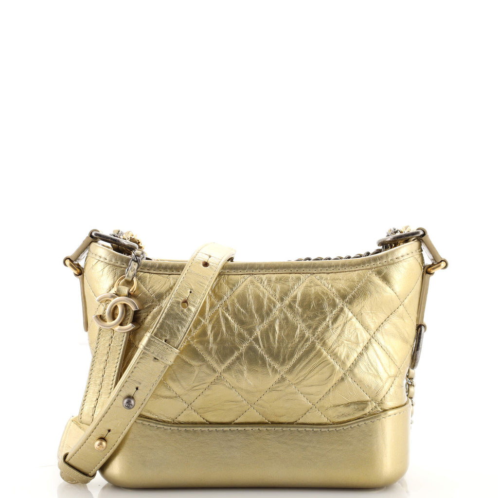 CHANEL Metallic Aged Calfskin Quilted Small Gabrielle Hobo Gold