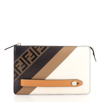 Fendi Handle Clutch Leather with Zucca Embossed Leather Small