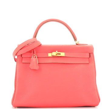 Hermes Kelly Handbag Pink Clemence with Gold Hardware 32