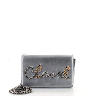 Chanel Chain Signe Wallet on Chain Metallic Crumpled Calfskin