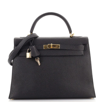 Hermes Kelly Handbag Black Togo with Gold Hardware 32