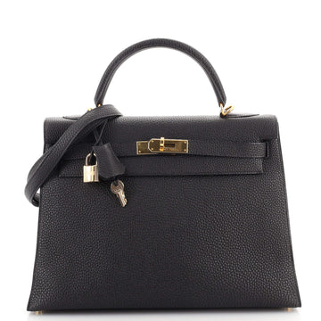 Hermes Kelly Handbag Black Togo with Gold Hardware 32