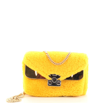 Fendi Monster Bug Chain Shoulder Bag Shearling with Zucca Coated Canvas Mini