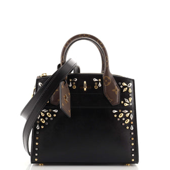 Louis Vuitton City Steamer Handbag Studded Leather and Monogram Canvas Mini