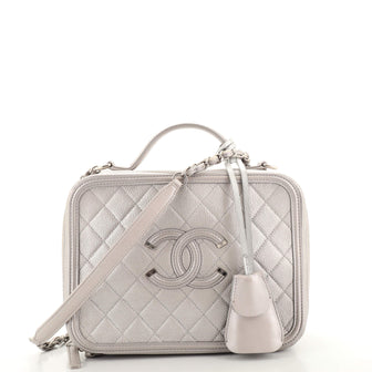 Chanel Filigree Vanity Case Quilted Metallic Caviar Medium