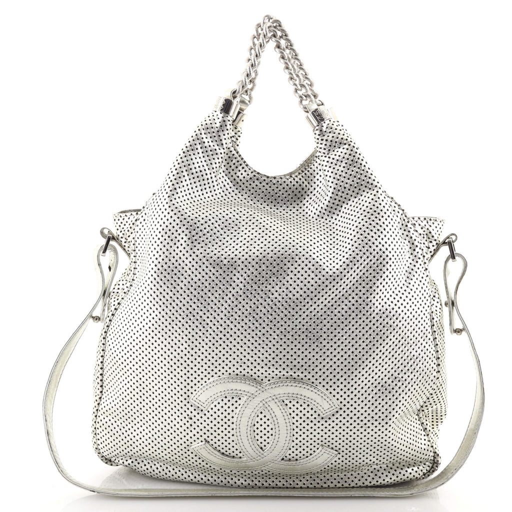 Chanel Silver Perforated Leather Rodeo Drive XL Tote Chanel