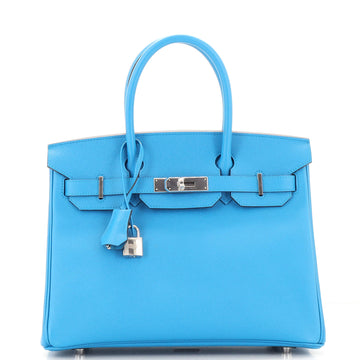 Hermes Birkin Handbag Blue Epsom with Palladium Hardware 30