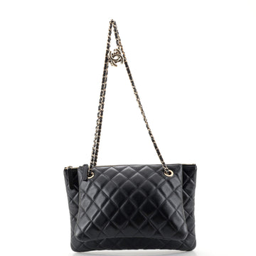 Chanel CC Drawstring Double Zip Crossbody Pouch Quilted Lambskin