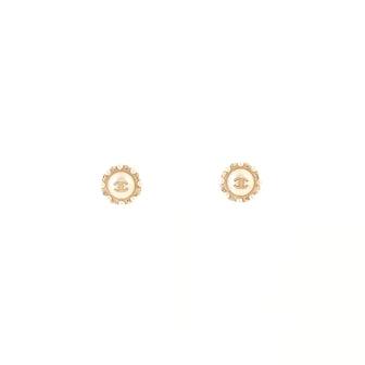 Chanel CC Round Stud Earrings Metals with Crystals and Faux Pearls