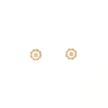 Chanel CC Round Stud Earrings Metals with Crystals and Faux Pearls