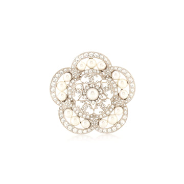 Chanel CC Camellia Brooch Metal with Faux Pearls and Crystals