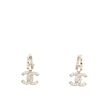 Chanel Double Hoop CC Drop Earrings Metal with Faux Pearls and Crystals