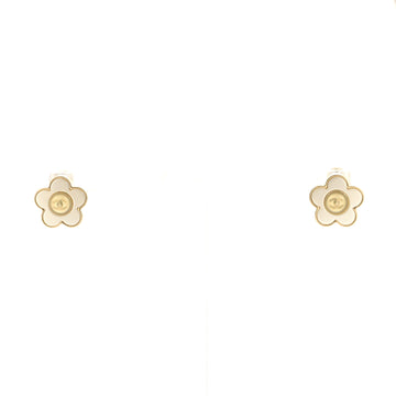 Chanel Flower CC Stud Earrings Metal and Resin Small