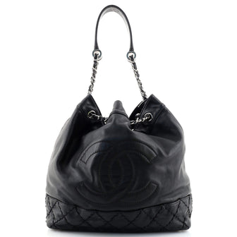 Chanel CC Drawstring Bucket Bag Lambskin Large