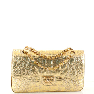 Chanel Classic Double Flap Bag Crocodile Embossed Metallic Calfskin Medium