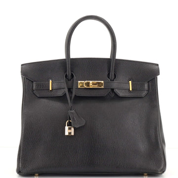 Hermes Birkin Handbag Black Chevre de Coromandel with Gold Hardware 35
