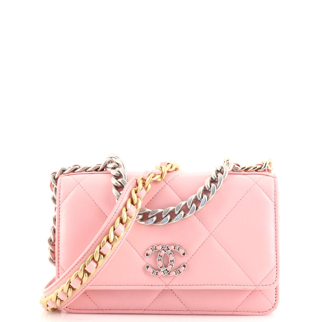 Chanel Pink Quilted Lambskin Leather Wallet on Chain