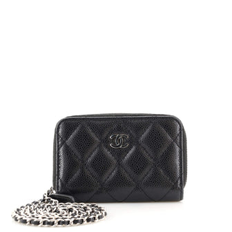 Chanel Zip Around Card Holder on Chain Quilted Caviar Mini