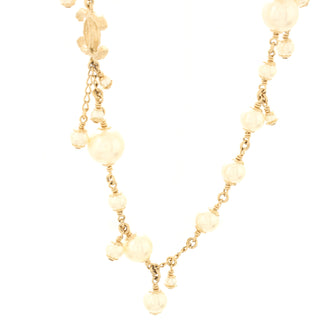 CC Pearl Fringe Necklace Metal and Faux Pearls