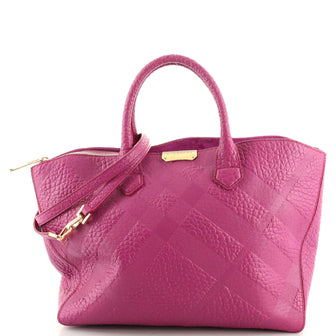 Burberry Dewsbury Convertible Tote Check Embossed Leather Medium