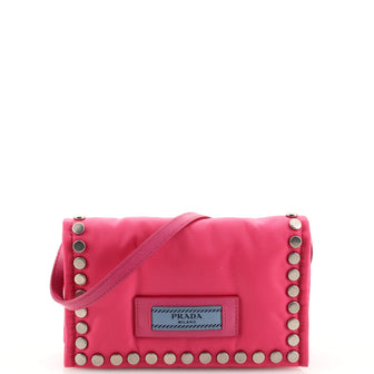 Prada Etiquette Flap Bag Studded Tessuto Mini