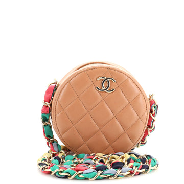 Chanel Ribbon Round Clutch With Chain Quilted Lambskin