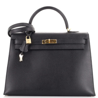 Hermes Kelly Handbag Black Ardennes with Gold Hardware 35