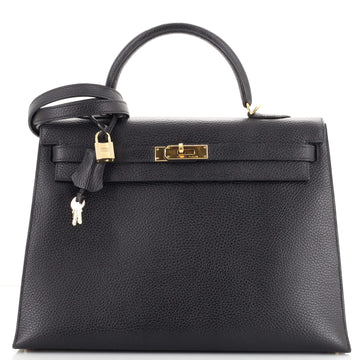 Hermes Kelly Handbag Black Ardennes with Gold Hardware 35