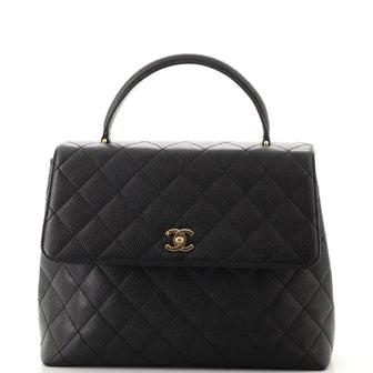 Chanel Vintage Classic Top Handle Flap Bag Quilted Caviar Jumbo