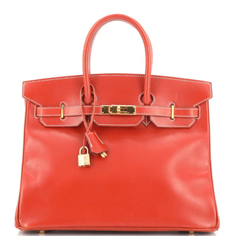 Hermes Birkin Handbag Orange Box Calf with Gold Hardware 35