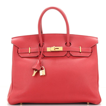 Hermes Birkin Handbag Red Fjord with Gold Hardware 35