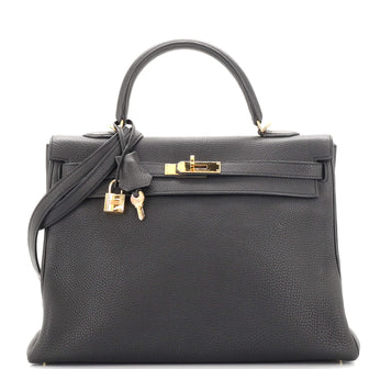 Hermes Kelly Handbag Black Togo with Gold Hardware 35