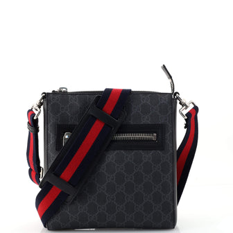 Gucci Web Strap Front Zip Messenger Bag GG Coated Canvas Small
